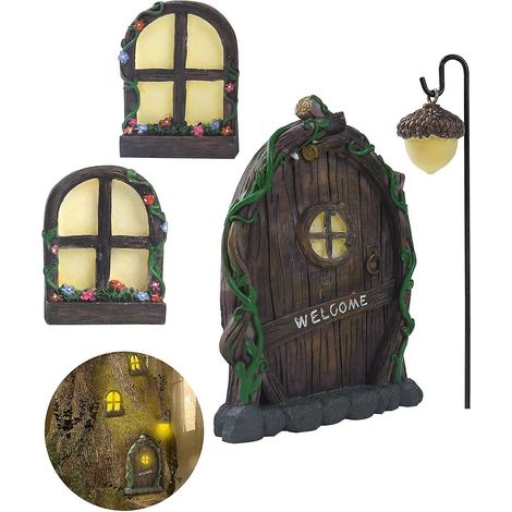 Ensemble de sculptures miniatures de fées et de gnomes. Convient pour les fenêtres et les portes, la décoration de jardin et la décoration en bois. (1/2)
