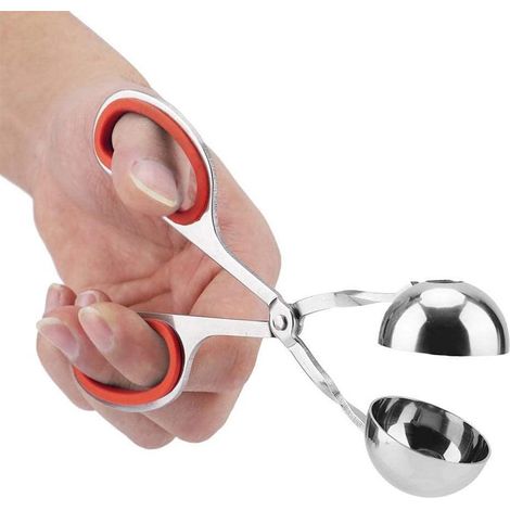 Cucchiaio sferico, pinza per polpette in acciaio inox, utilizzabile anche per fare palline di melone, stampo per lecca-lecca, utensile da cucina, rosso, pratico e resistente