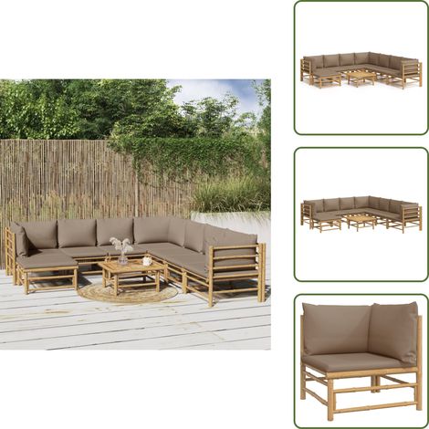 Salon de jardin 9 pcs avec coussins taupe bambou - Salon De Jardin - Mobilier De Jardin - Ensemble De Salon - Ensemble De Meubles De Jardin - Meubles En Bambou (1/5)