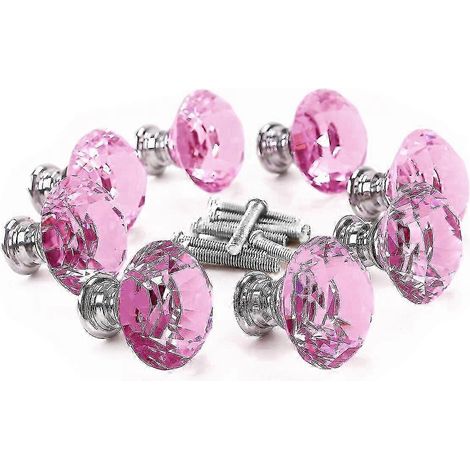 Poignées de porte en verre cristal diamant de 30 mm, compatibles avec les armoires de cuisine, les penderies et les tiroirs - Lot de 8 (rose) (1/5)