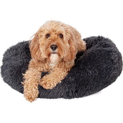 Panier Moelleux en Forme de Donut pour Chien - Gris Anthracite - Taille S 40 cm - Confortable et Moelleux - Lavable en Machine (1/3)