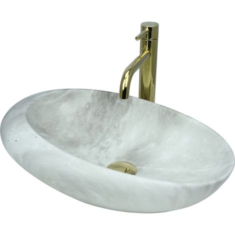 GTM Design Aufsatzwaschbecken 49 cm Matt Set mit Waschtischbatterie und Stopfen - Aufsatzwaschbecken Oval für Badezimmer - Modernes Waschbecken ohne Hahnloch - Waschbecken mit Armature (1/5)