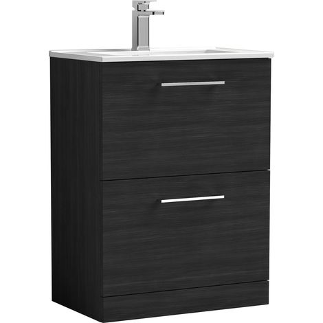 Balterley Contemporary Bathroom 2 Soft Close Drawer & Minimalist Floor Standing Vanity Unit Basin, Charcoal Black, 600mm