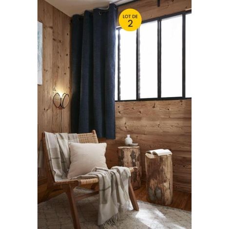 Lot de 2 rideaux petite hauteur 140 x 180 cm occultant doublé polaire Bjorn Bleu (1/5)
