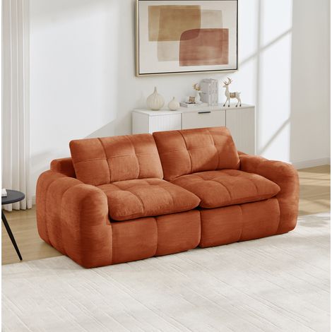 Divano modulare 2 posti 194 x 97 x 68 cm in ciniglia arancione, senza montaggio HAVRYA (1/5)