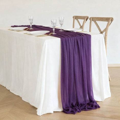 Dos caminos de mesa de gasa, decoración de mesa para bodas bohemias, 75x300cm - Morado oscuro (1/2)