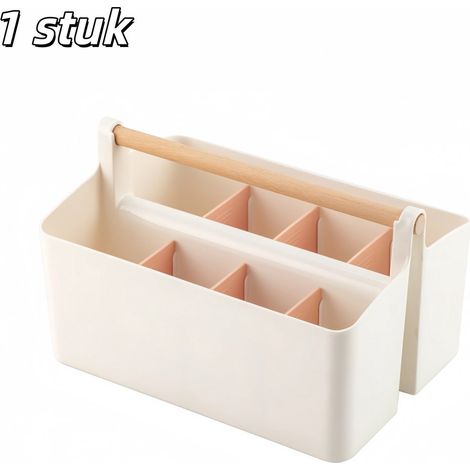 Boîte de rangement portable porte crayons avec poignée séparateurs ajustables 25 x 18 x 15 cm rose 1 pièce (1/5)