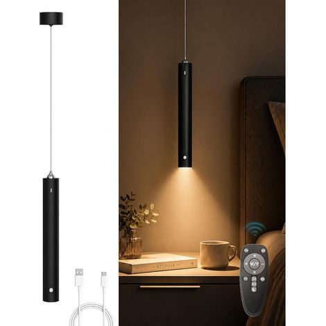 Suspension LED Sans Fil Rechargeable, Télécommande Dimmable, Noir (1/5)