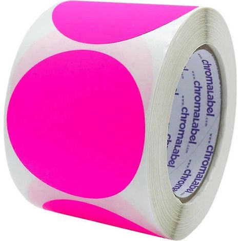 Étiquettes autocollantes rondes amovibles de 5 cm (2 pouces) avec code couleur, 500 par rouleau, rose fluorescent (1/3)