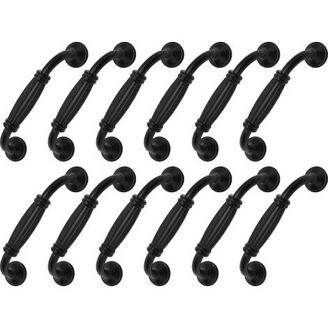 Set di 12 maniglie per ante di armadi in alluminio nero opaco, maniglie lunghe a forma di nodo per cassetti di cucina e camera da letto (12, foro centrale da 96 mm) (1/5)