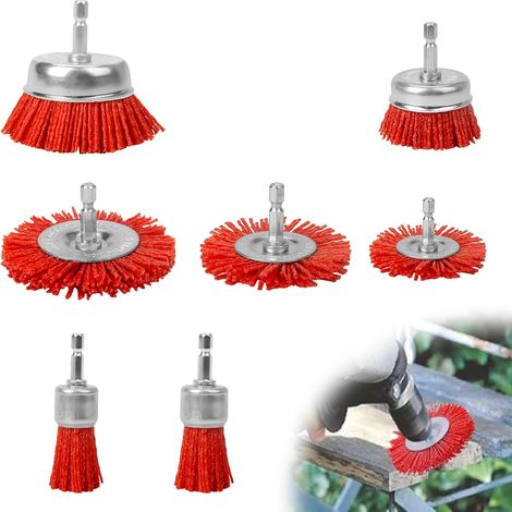 8 Pièces Brosses Abrasives Nylon pour Perceuse, Brosse Nylon Perceuse avec Tige Hexagonale 1/4", Outils Abrasifs Poncage Bois, Brosse Perceuse pour Enlever Rouille, Corrosion, Peinture (1/5)