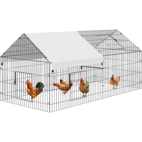 Hoerfuriy – Enclos pour poules en métal 214x101x101cm – Housse imperméable – Structure résistante aux UV – Accès facile avec 4 portes
