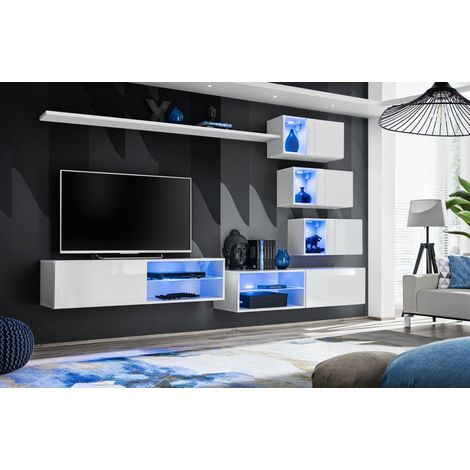 Ensemble meuble TV mural Switch XXIV - L 260 x P 40 x H 170 cm - Blanc - Livraison gratuite