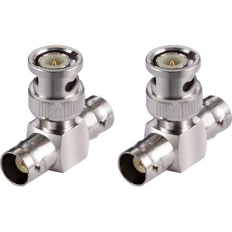 2 Pièces Adaptateurs BNC Mâle vers Double BNC Femelle Adaptateur Répartiteur de Prise en T à 3 Voies pour Antenne CB 4G Talkie-walkie CCTV Ham Radio HD Vidéo HDTV (1/4)
