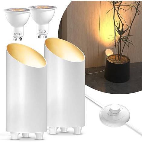 Projecteur LED solaire 5 W avec interrupteur au pied, lampe de sol pour éclairage indirect, lampe de sol incluant ampoule LED GU10 blanc chaud 3000 K, 2 pièces (1/5)