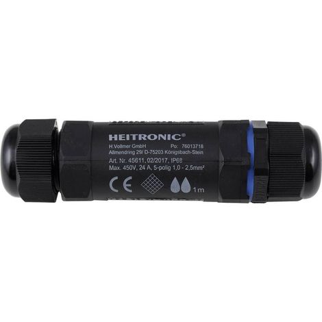 Heitronic 45611 conector de cable 5 polos negro impermeable IP68