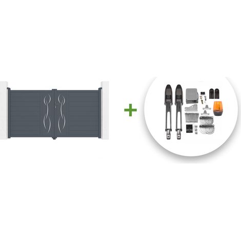 Portail battant électrique LIFE 300x160cm gris + Motorisation TANKER B700 (1/5)
