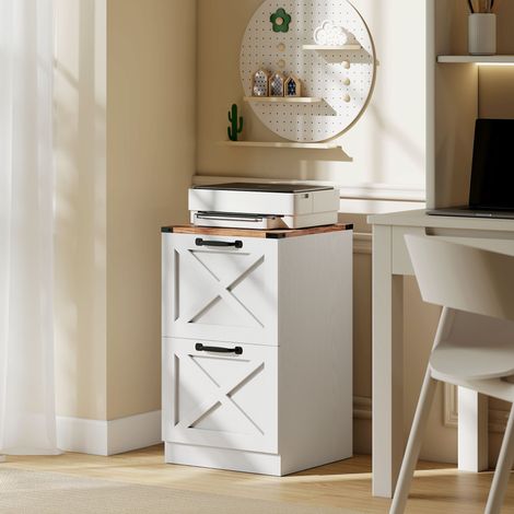 Cajonera Escritorio con 2 Cajones Soporte para Impresora con Riel Colgante para A4 y Carta 40x40x71 cm Blanco (1/5)