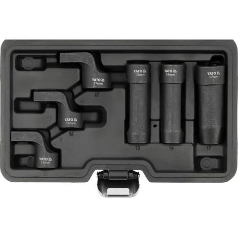 EGT-Sensor Stecknuss-Set 6-tlg. 3/8 Zoll – Steckschlüssel für Abgastemperatursensoren – CrV Stahl – offene Spezialnüsse kurz & lang – 13/14/17 mm – Werkzeug für Kfz & Nutzfahrzeuge (1/4)