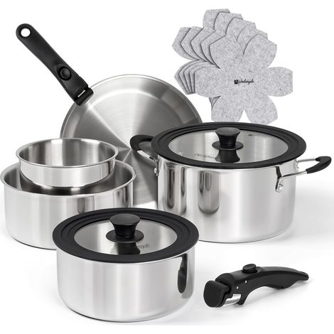 Batterie de cuisine 14 pièces en acier inoxydable triple épaisseur avec poignée amovible, batterie de cuisine à induction, casseroles et poêles allant au four, batterie de cuisine (1/5)