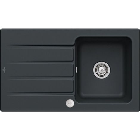Villeroy & Boch – Évier 1 bac céramique Pure Black – Dimensions 86x51cm – Vidage automatique – Évier réversible pour meuble 50cm