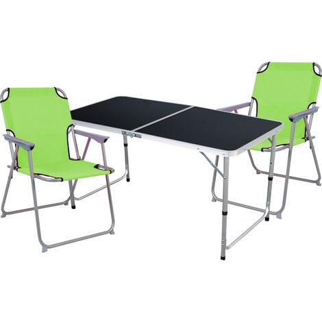 3-teiliges Campingmöbel Set schwarz 120x60x58/70cm Limegrün-MMC330872B+2xMPO2600LG (1/4)