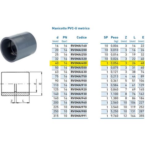 Manicotto PVC-U metrico ø40 PN16 INPFMA140000 - -  IRRITEC - -