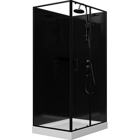 Cabine de douche rectangulaire - Installation réversible - Noir - L110 x l80 x H225 cm - ZODANI (1/4)