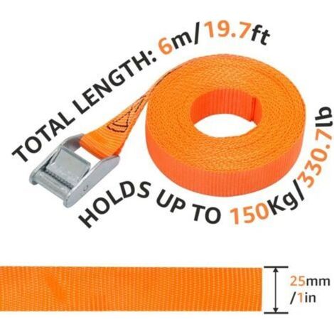 Sangles d'arrimage, 6 m de long, 25 mm de large, capacité de charge de 150 kg, lot de 4, orange