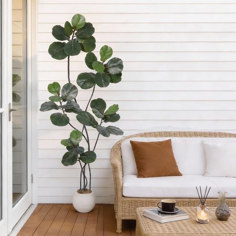 Ficus lyraté artificiel 1m83 avec pot blanc (1/5)