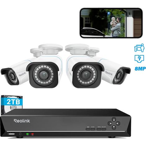 Reolink – Kit de vidéosurveillance 4K 8MP avec 4 caméras bullet IP PoE – NVR 8CH 2To – Détection intelligente de personnes/véhicules – Vision nocturne 30m