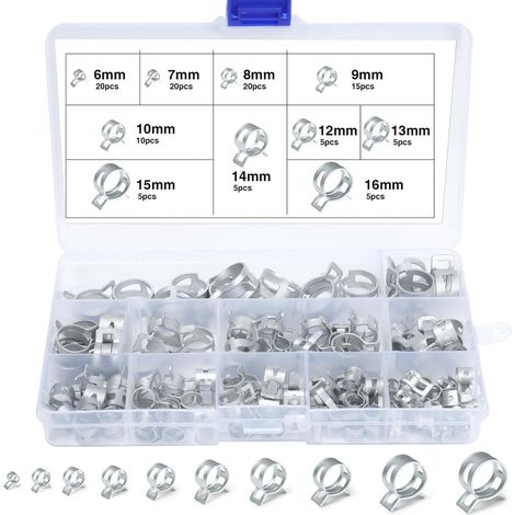 110 Pièces Clip à Ressort, 6-16mm Colliers De Serrage à Ressort  10 Tailles Collier Durite Essence pour Tuyau D'essence, Air et Eau (1/5)