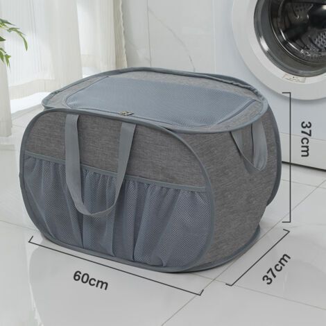 NALOOKAMIC Panier à linge pliable avec couvercle, 37 x 37 x 60 cm, avec poignée, en maille, idéal pour la chambre d'enfant, le camping et les voyages. (1/3)