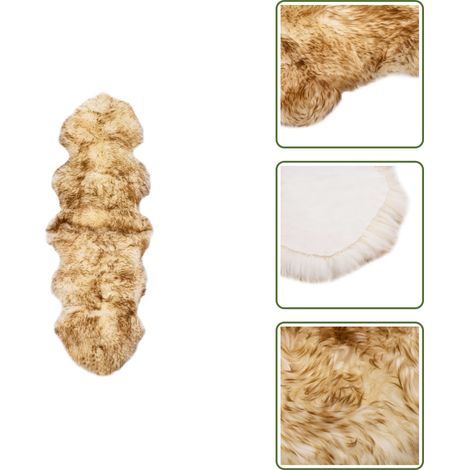 The Living Store Teppich Schafspelz 60x180 cm Braun Melange - Flauschiger Teppich - Schaffell Teppich - Wohnzimmer Teppich - Hochflor Teppich - Wohnzimmer Deko