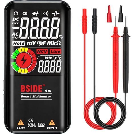 BSIDE EBTN Multimètre numérique LCD 3 résultats, 999 points, voltmètre auto-portée de 9 999 points, résistance, continuité, fréquence, diode, cycle de fonctionnement, test de tension lampe de poche (1/5)