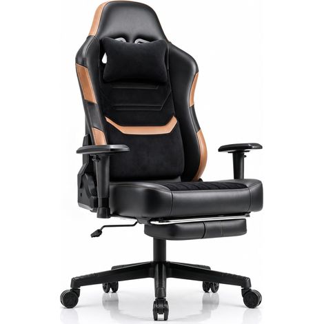 Chaise Gaming pour Adultes (Grand Et Haut), Charge Jusqu'à 200 Kg, Chaise De Bureau Ergonomique Lourde avec Accoudoirs 2D, Repose-Pieds, Chaise De Bureau Réglable De 90 À 160 °, Marron (1/5)