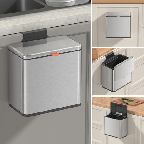 Poubelle à compost de cuisine, à suspendre, avec couvercle, 4 l, en acier inoxydable, pour portes d'armoires de cuisine, montée sous l'évier, porte, camping-car, salle de bain (argenté, 4 l) (1/5)
