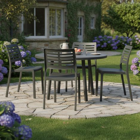 Silla de Exterior Canoe, 4 Sillas Apilables Made in Italy, Soporta 120 kg, Negro Antracita (1/4)