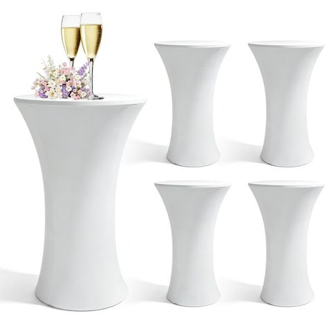 Lot De 4 Housse Mange Debout 80x110cm, Housse De Table Ronde Extensible, Blanc Housse pour Table Haute, Élastiques Et Faciles d'entretien pour Cocktail Mariage Banquet Anniversaire Banquet Bartable (1/5)