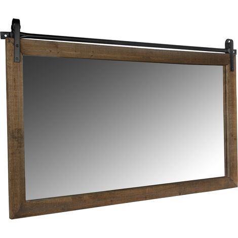 Wandpiegel Holzrahmen rollbar braun 86 x 71 cm Rustikal Landhausstil Vintage (1/5)