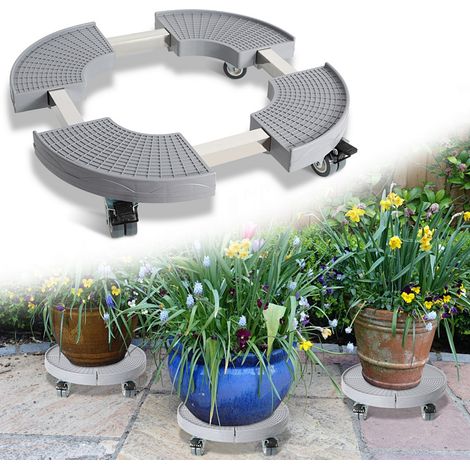 Randaco Supporto per Piante Rotondo Ø38-54 cm Regolabile, Grigio, Carrello con Ruote 360°, Capacità 200 kg