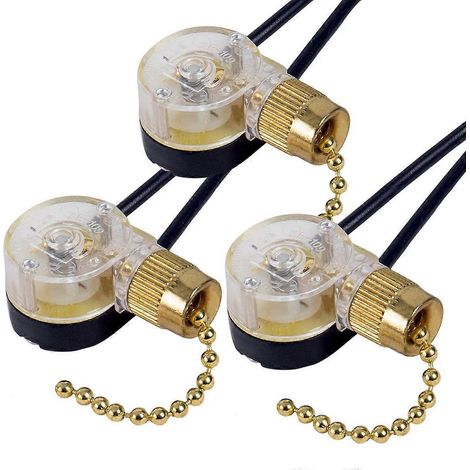 3Pack Ceiling Fan Light Switch ZE-109 Fan Switch (Brass)--