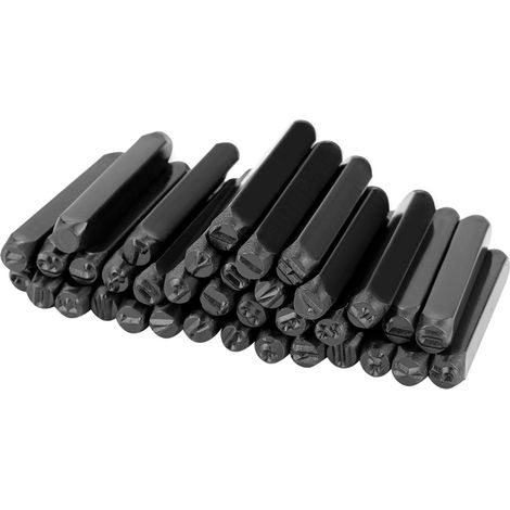 Jeu de 36 tampons en acier au carbone (6 mm) avec chiffres et lettres majuscules pour métal, bois, cuir et plastique. (1/5)