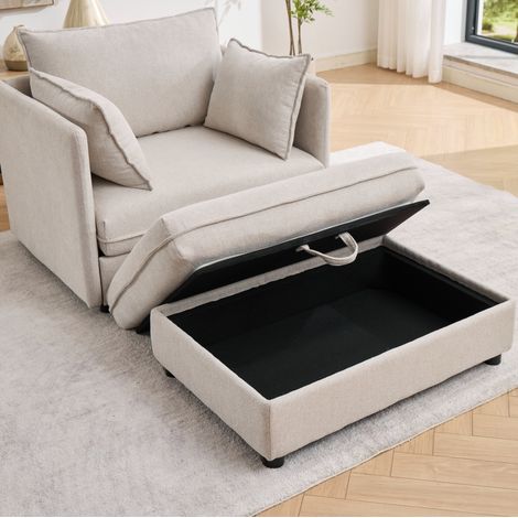 Canapé 1 place 149x103,5x81 cm avec pouf coffre modulable pour salon, structure stable, velours - beige (1/5)
