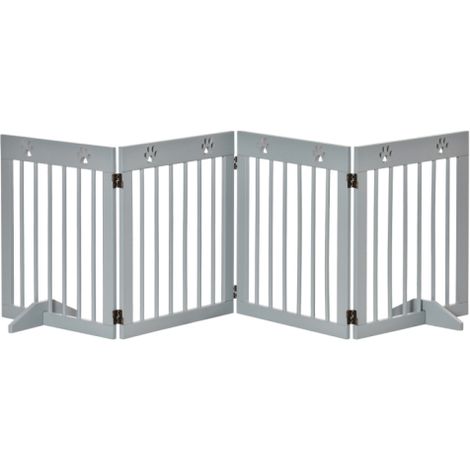 Wooden 4 Panel Freestanding Pet Gate with Support Feet for Dogs - Folding Dog Barrier for Home Use (1/5)
