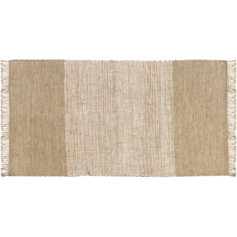 Tapis déco rectangle 60x120cm en jute et coton – Épaisseur 0,6cm – Motif rayé beige et blanc – Label STANDARD 100 by OEKO-TEX® – (1/4)