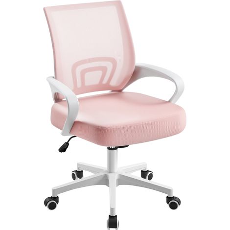 Yaheetech – Chaise de bureau ergonomique rose – Hauteur réglable 46-55,5 cm – Dossier en mesh aéré – Accoudoirs incurvés – Capacité 136 kg