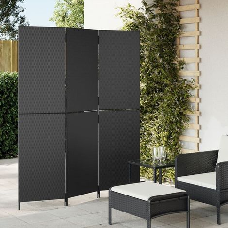 Paravent 3-tlg. Schwarz Poly Rattan (1/5)