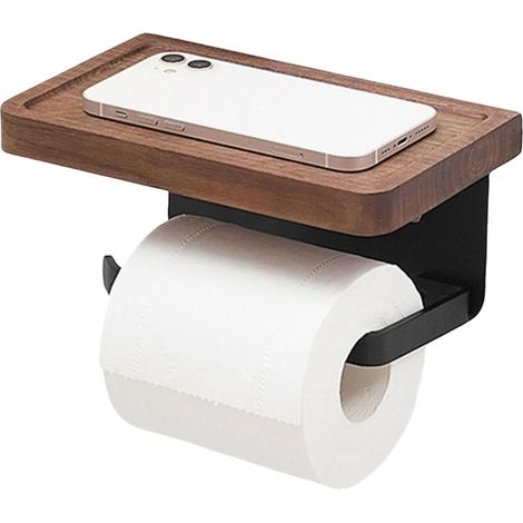 Porte-papier toilette mural en acier inoxydable noir avec support (1/5)