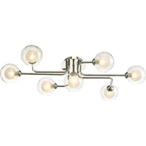 DAR REYNA - Plafonnier semi-affleurant chrome poli avec verre transparent opale, 7x G9 (1/4)